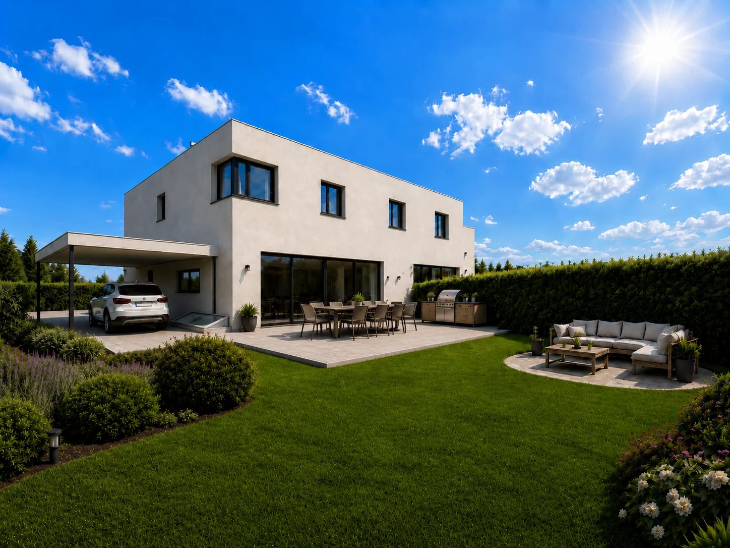 Élégante villa jumelle contemporaine HPE sur plan