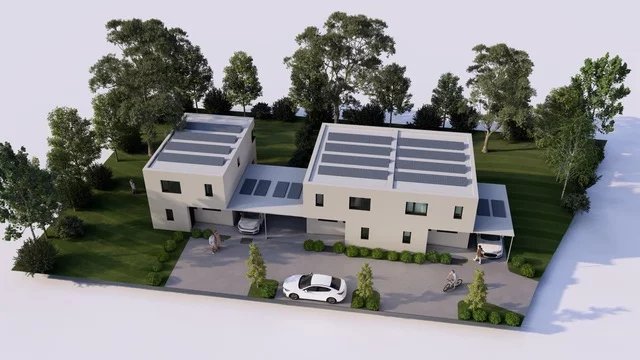 Élégante villa jumelle contemporaine HPE sur plan